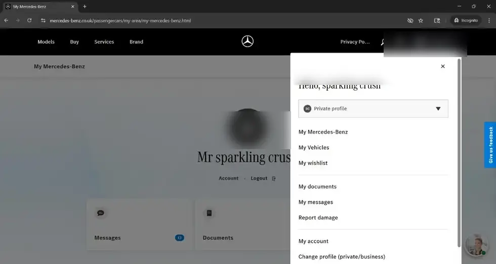 Mercedes-Benz · Стъпка 3: Отворете менюто на профила